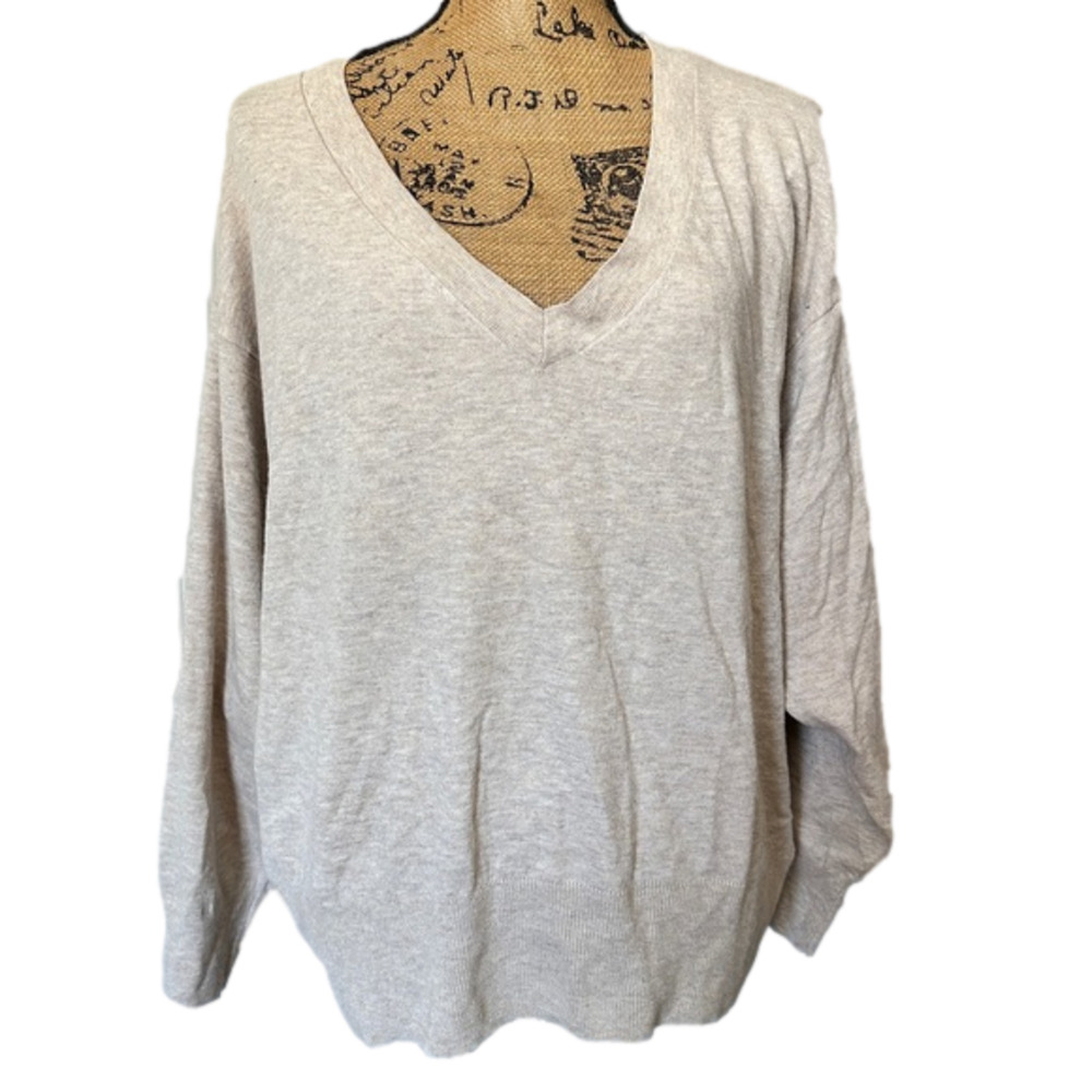 A New Day Sweater Womens XXL V-neck Oatmeal Long Sleeve